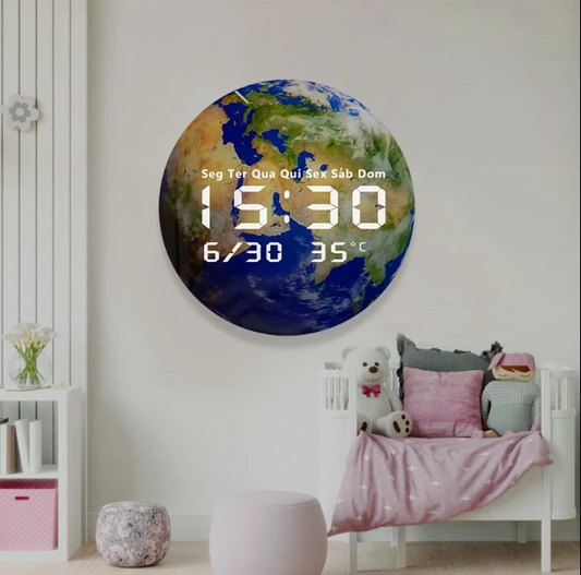 Reloj Pared Digital 3d Diseño Mundo